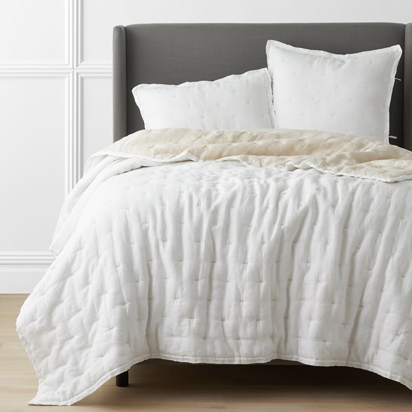 Reversible Premium Breathable Relaxed Linen Quilt - White/Parchment, King
