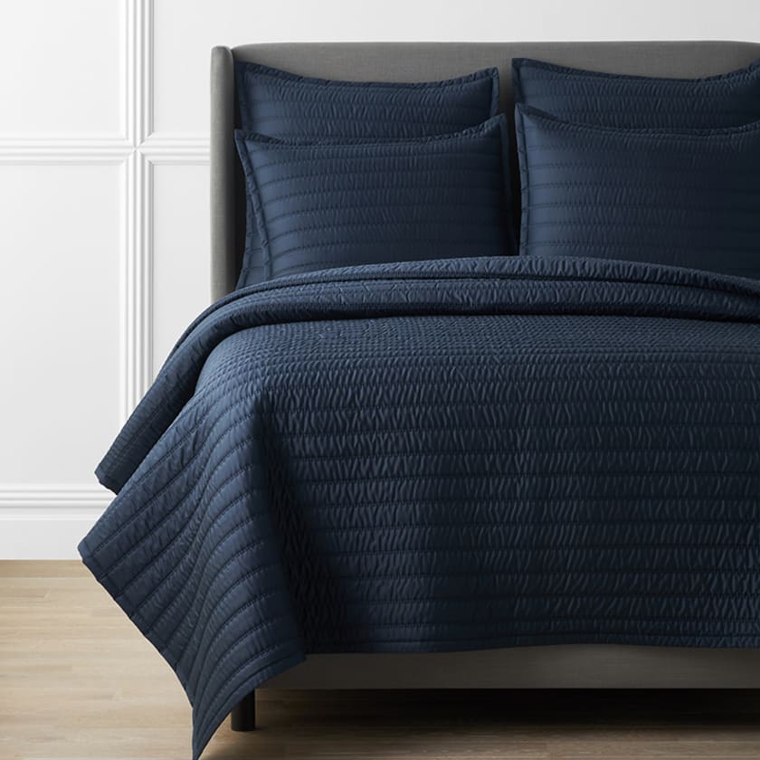 Premium Smooth Wrinkle-Free Sateen Quilted Coverlet - Midnight Blue, Twin/Twin XL
