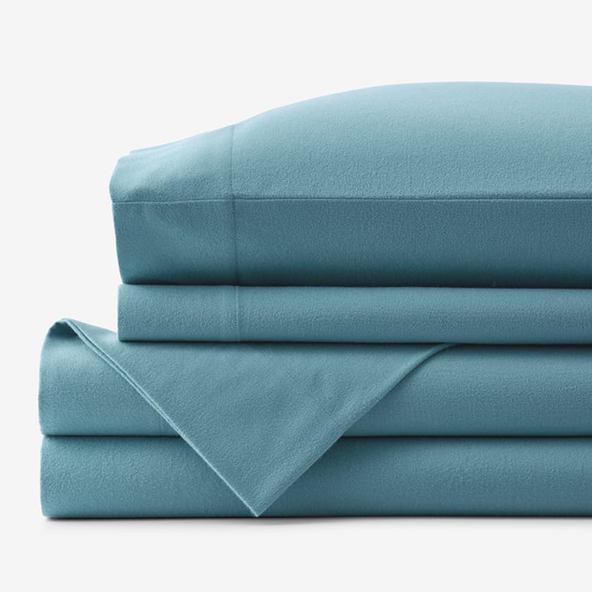 Premium Ultra-Cozy Cotton Flannel Bed Sheet Set - Atlantic Blue, Queen