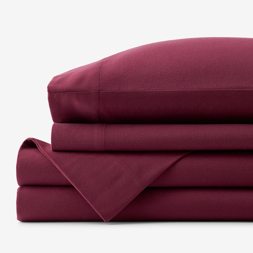 Premium Ultra-Cozy Cotton Flannel Bed Sheet Set - Merlot, Queen
