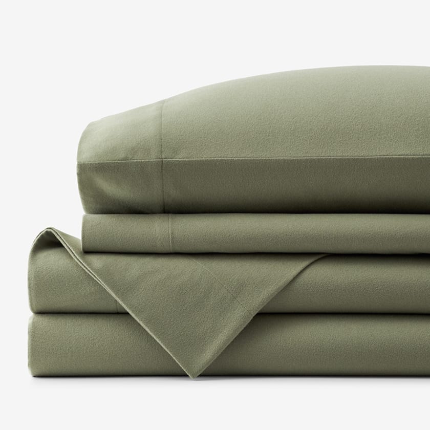 Premium Ultra-Cozy Cotton Flannel Bed Sheet Set - Moss, Queen