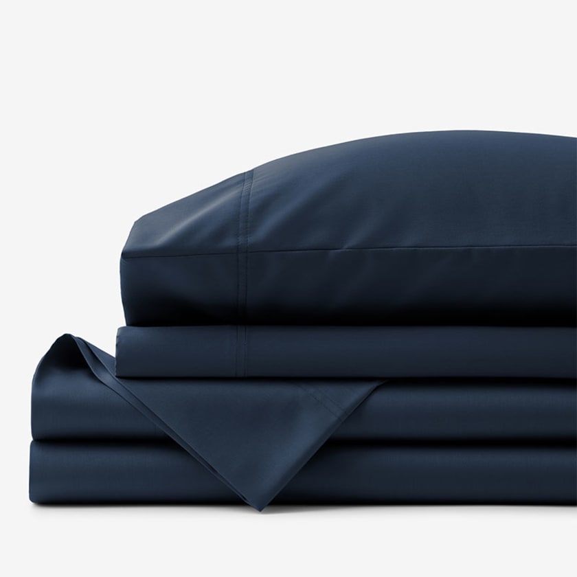 Premium Smooth Supima® Cotton Wrinkle-Free Sateen Bed Sheet Set - Midnight Blue, Twin
