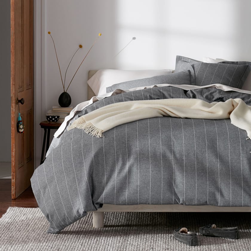 Bromley Stripes Premium Ultra-Cozy Cotton Flannel Flat Bed Sheet - Smoke, Twin/Twin XL