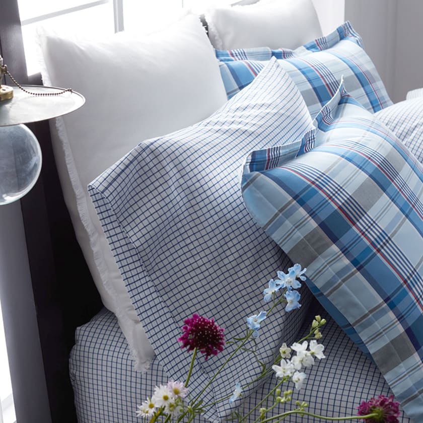 Grayson Window Pane Classic Cool Cotton Percale Pillowcases  - Blue Multi, Standard