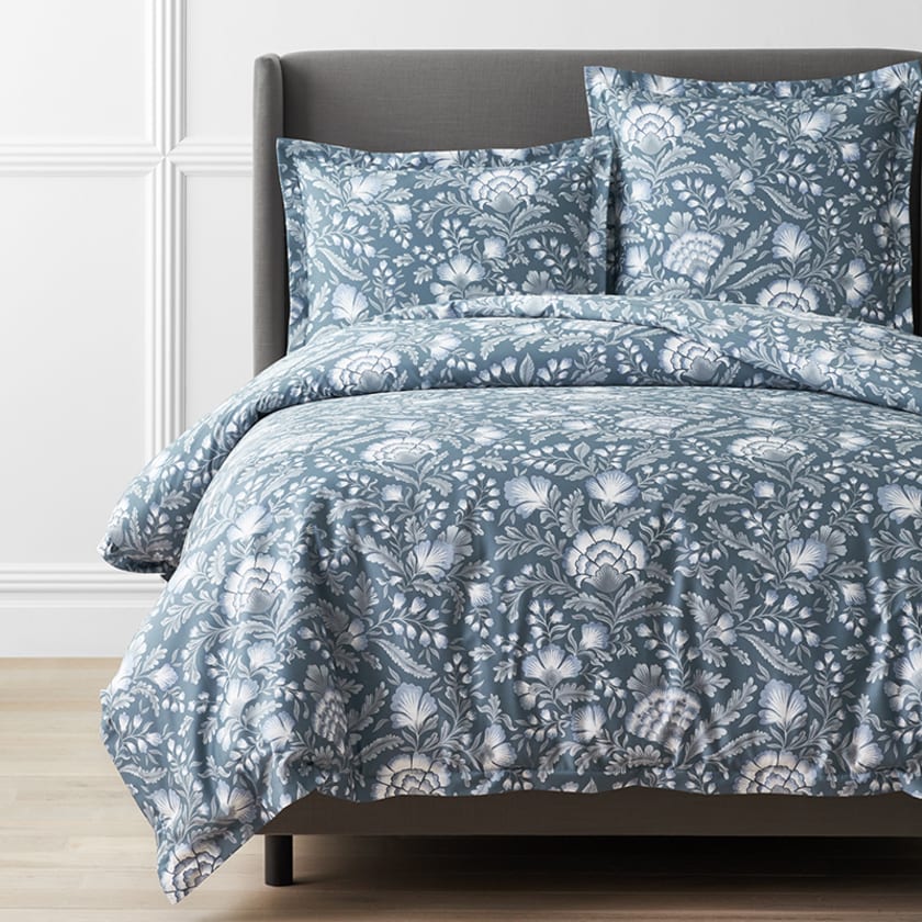 Winter Damask Premium Smooth Wrinkle-Free Sateen Duvet Cover - Blue, Full
