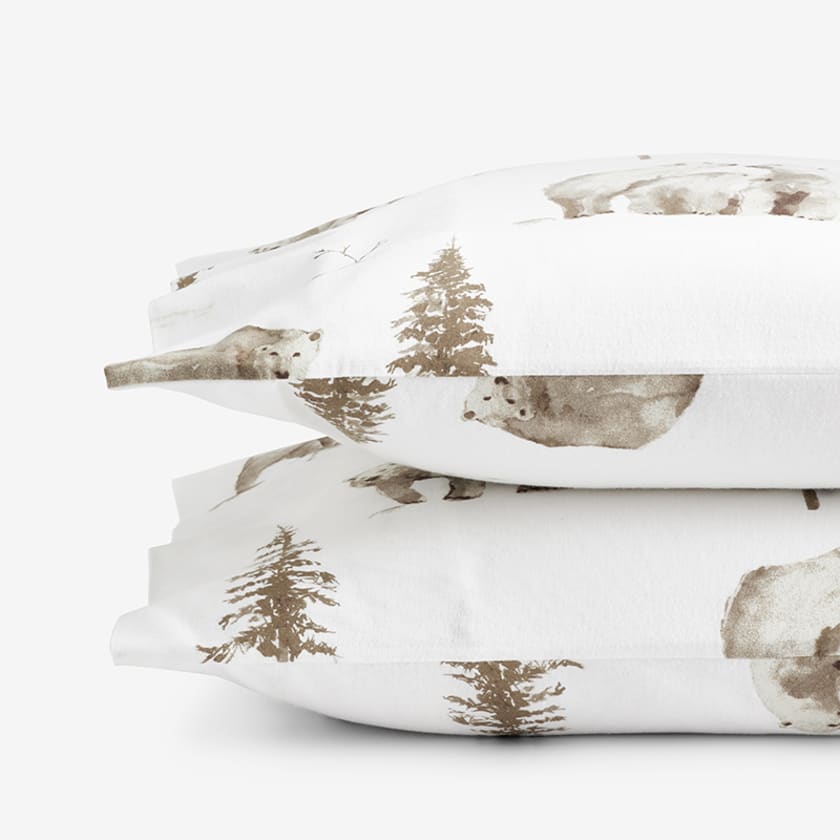 Bear Tracks Classic Ultra-Cozy Cotton Flannel Pillowcases - Gray, Standard