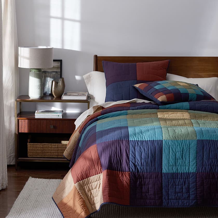 Geometric Blocks Handcrafted Quilted Sham - Blue Multi