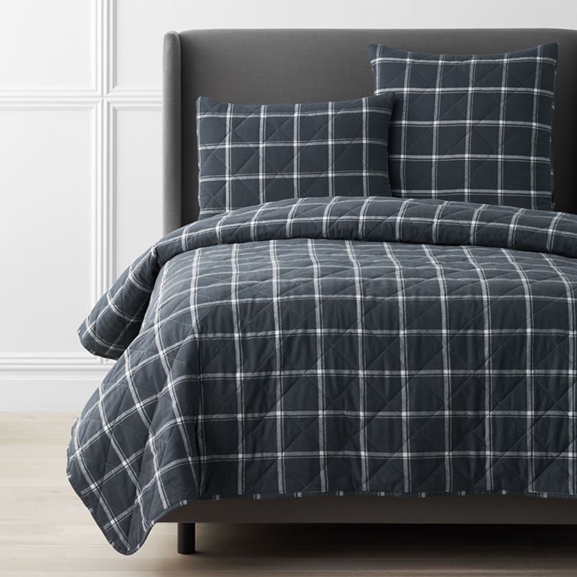 Plaid Classic Ultra-Cozy Cotton Flannel Coverlet - Black And Cream, Full