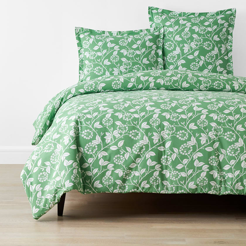 Myla Leaf Classic Cool Organic Cotton Percale Bed Duvet Cover  - Green, Twin