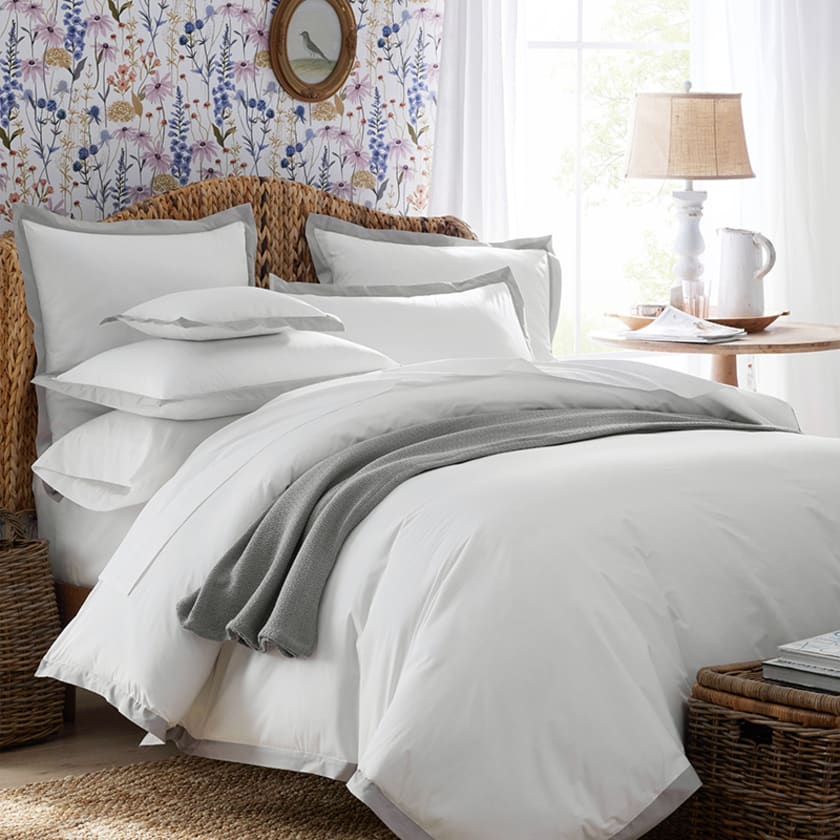 Solid Border Classic Cool Cotton Percale Bed Duvet Cover  - Gray Smoke, Twin