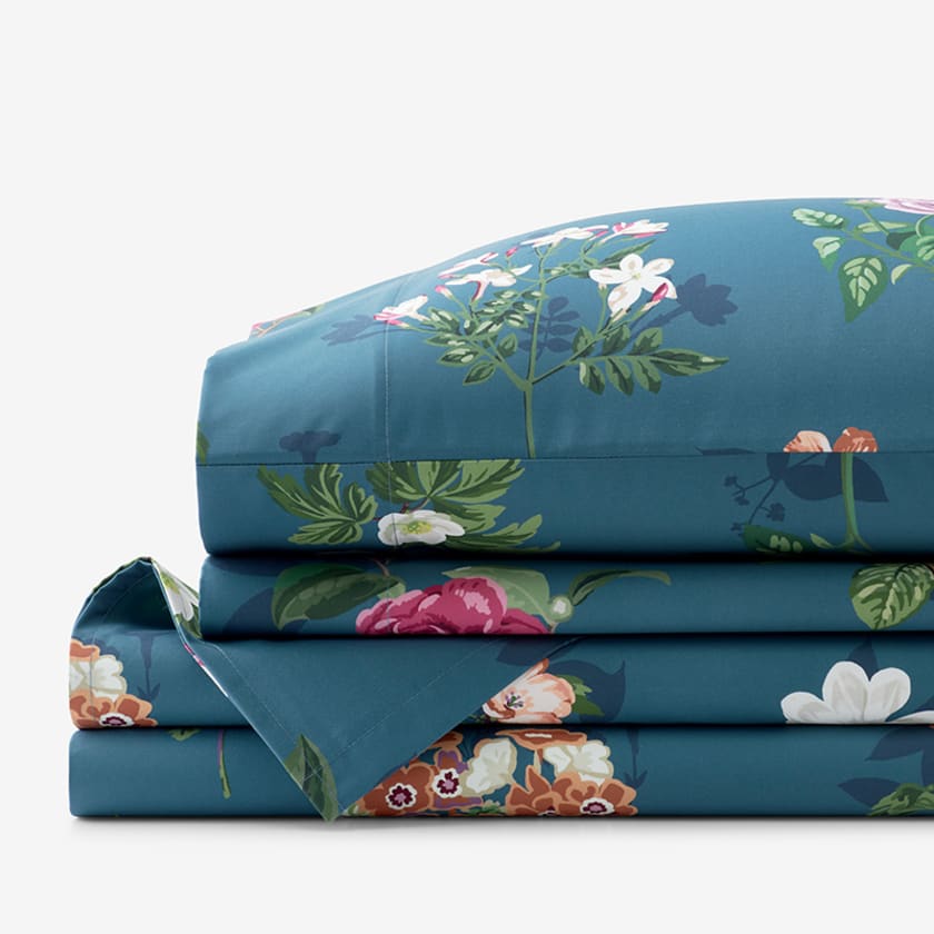 Cameilla Floral Premium Smooth Premium Smooth Wrinkle-Free Sateen Bed Sheet Set - Blue, Twin