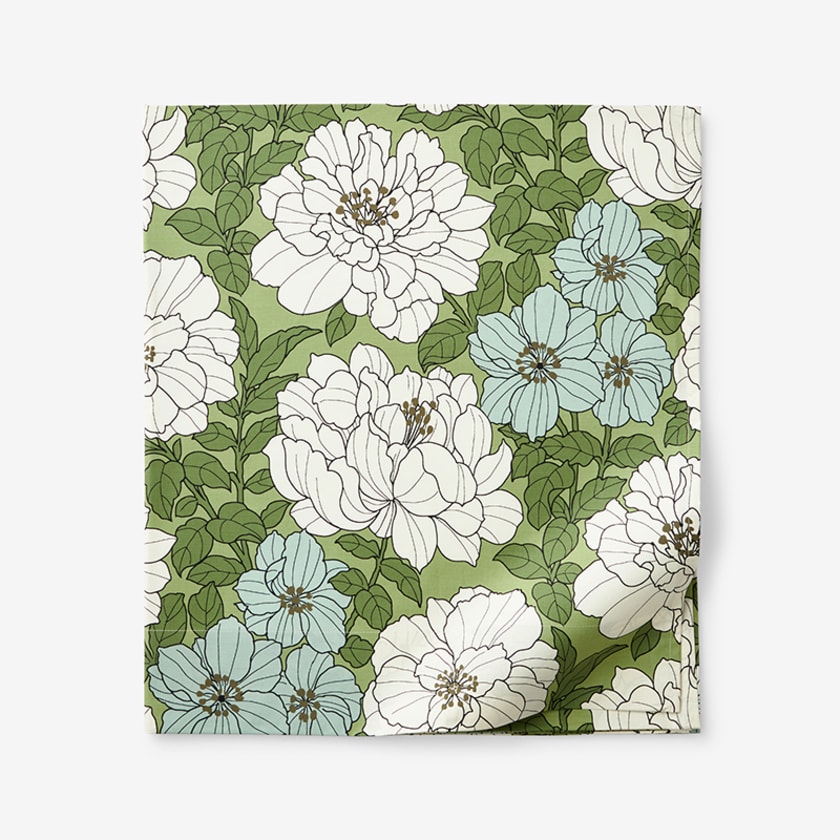 Remi Floral Classic Cool Cotton Percale Flat Bed Sheet  - Green, Twin