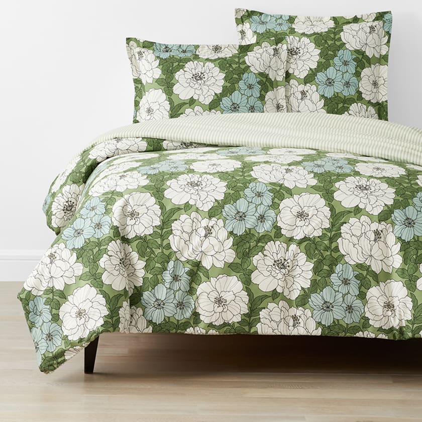 Remi Floral Classic Cool Cotton Percale Bed Duvet Cover  - Green, Twin