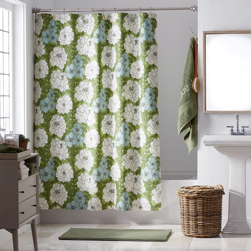 Remi Floral Classic Crisp Cotton Percale Shower Curtain - Green