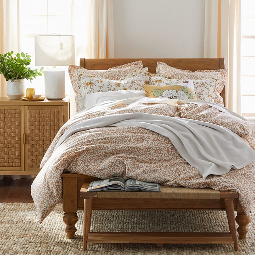 Remi Leaf Classic Cool Cotton Percale Comforters - Rust, Queen