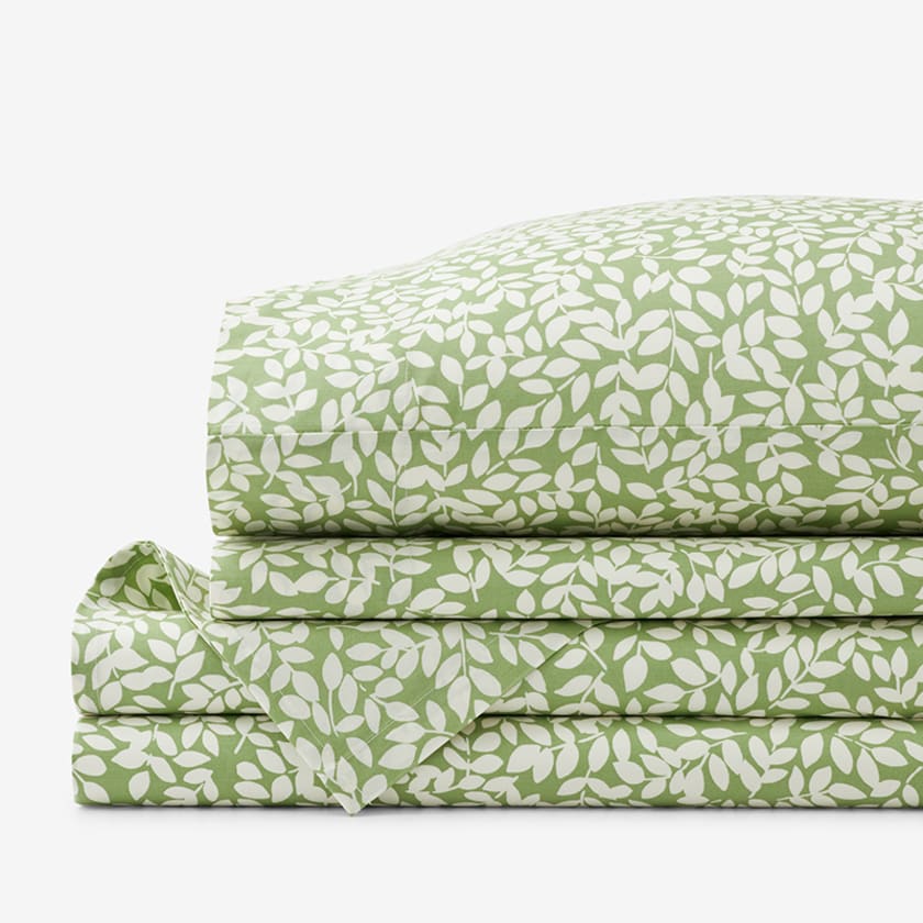 Remi Leaf Classic Crisp Cotton Percale Flat Bed Sheet Green, King