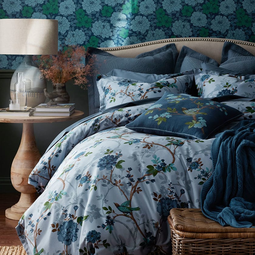 Bird Branch Luxe Smooth Sateen Comforter - Blue, Twin/Twin XL