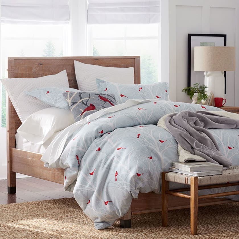 Winter Cardinal Premium Ultra-Cozy Cotton Flannel Bed Sheet Set - Blue, Twin XL