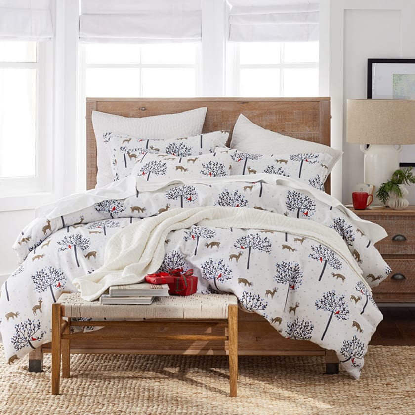 Grazing Deer Premium Ultra-Cozy Cotton Flannel Fitted Bed Sheet - White, Twin