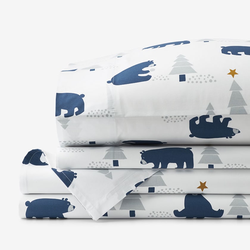Holiday Trees & Bears Classic Cool Cotton Percale Bed Sheet Set