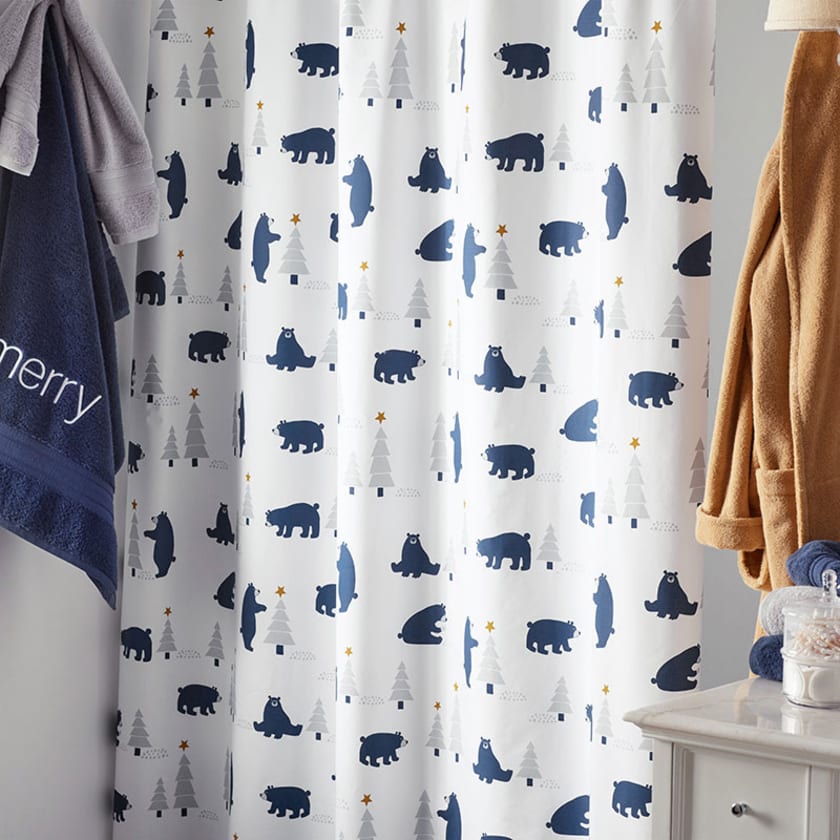 Classic Cool Cotton Percale Shower Curtain - Holiday Bear