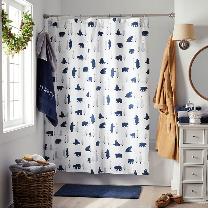 Holiday Trees & Bears Classic Cool Cotton Percale Shower Curtain