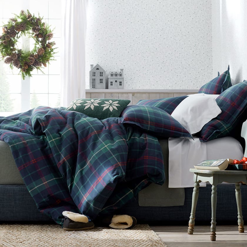 Red Green Plaid Premium Ultra-Cozy Cotton Flannel Duvet Cover - Red/Green, Twin
