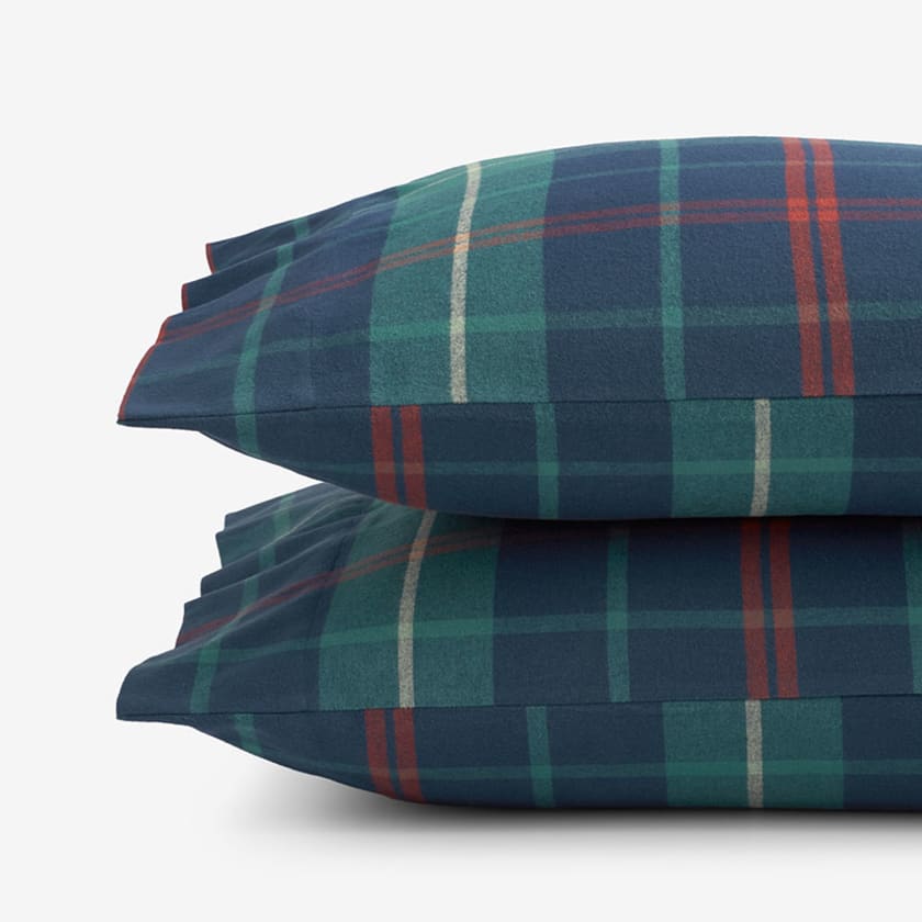 Red Green Plaid Classic Ultra-Cozy Cotton Flannel Pillowcases