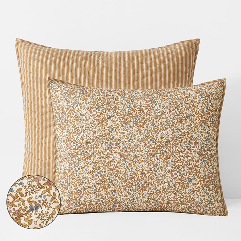 Kristina Floral Stripe Quilted Sham  - Taupe