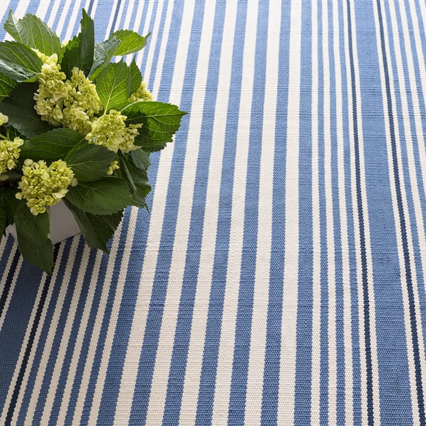 Rugby Stripe Denim Handwoven Indoor/Outdoor Rug - Denim