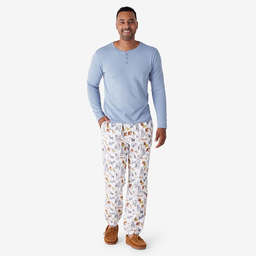 Family Flannel Mens Henley Pajama Set - Stylish Dogs, S