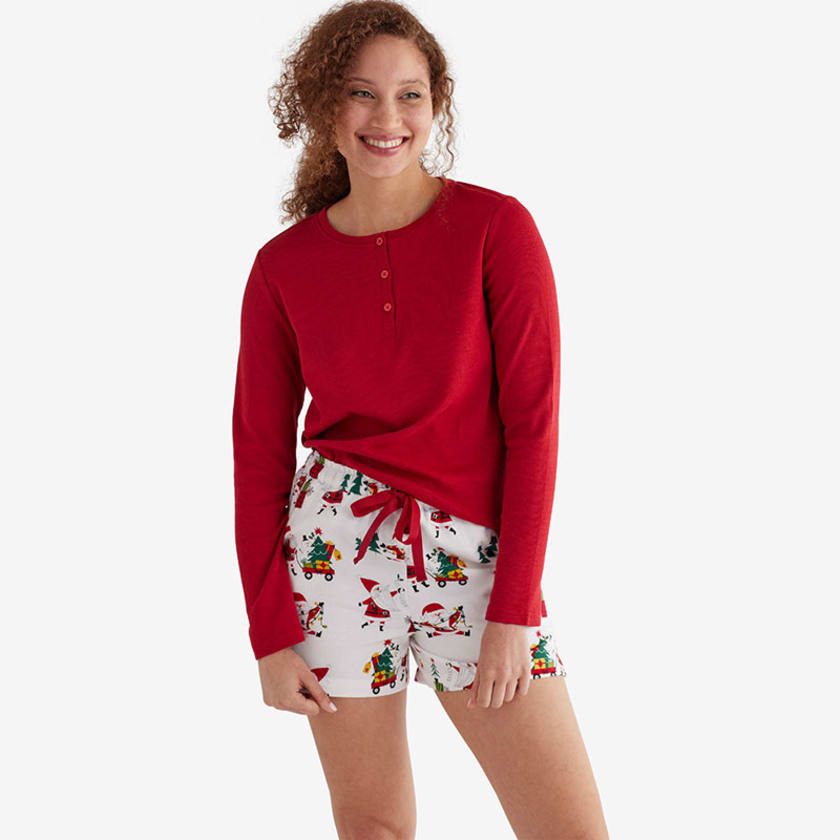 Family Flannel Women’s Henley Shorts Set - Santa, XS