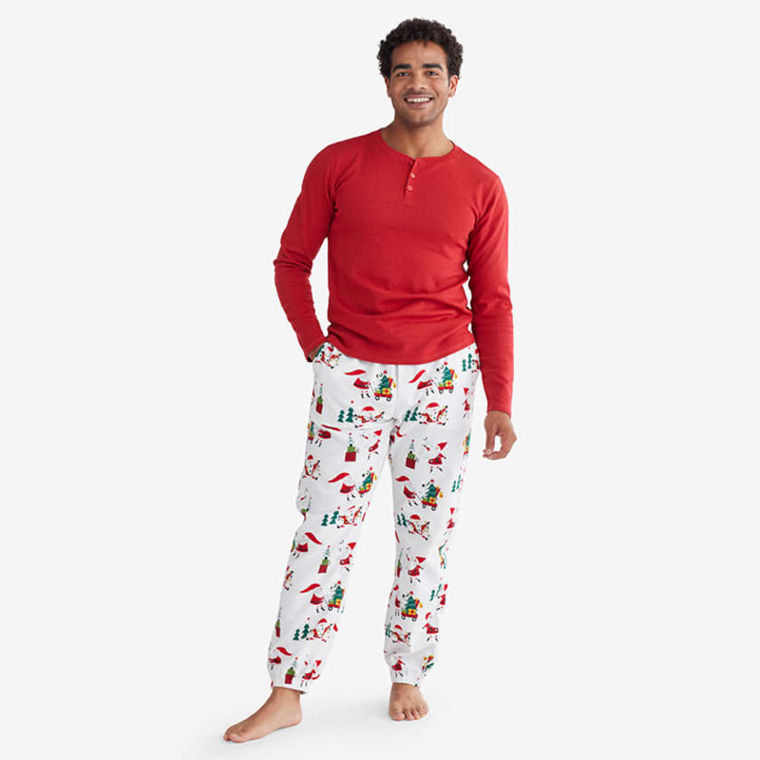Family Flannel Mens Henley Pajama Set - Santa, S
