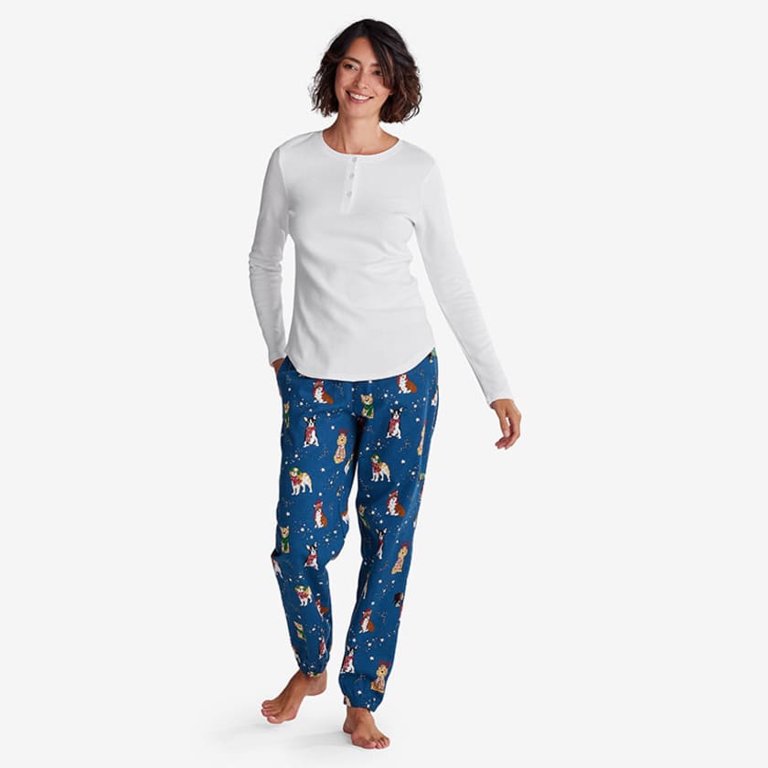 Family Flannel Womens Henley Pajama Set - Holiday Pups, XS