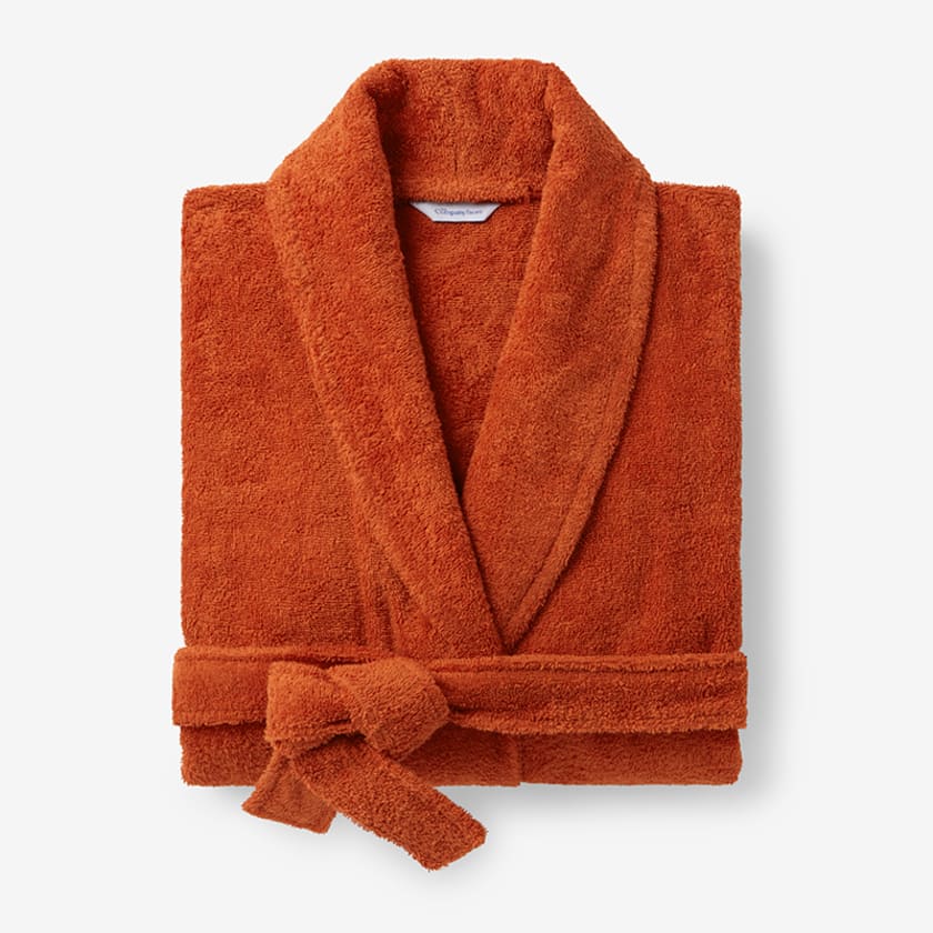 Turkish Cotton Womens Short Robe - Burnt Orange, XS