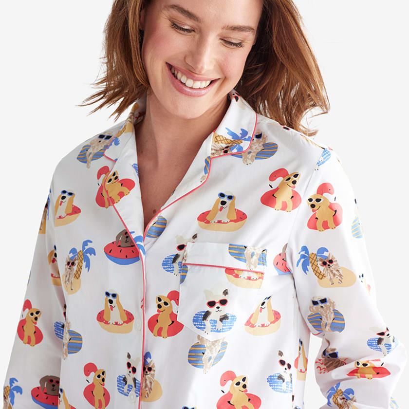 Poplin Pajama Set  - Playful Dogs, XXL