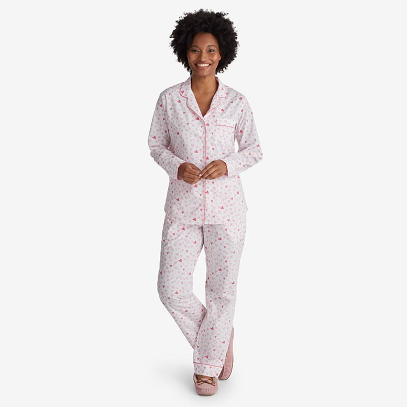 Poplin Womens Pajama Set - Hearts, XS