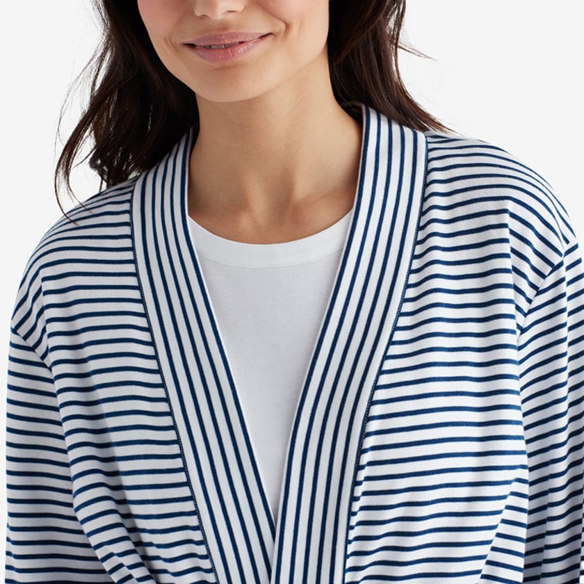 Yarn-Dyed Stripe Pima Robe - Navy/White, XXL