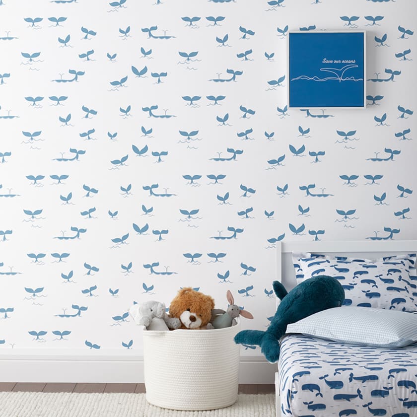 Whale Splash Wallpaper - White/Blue