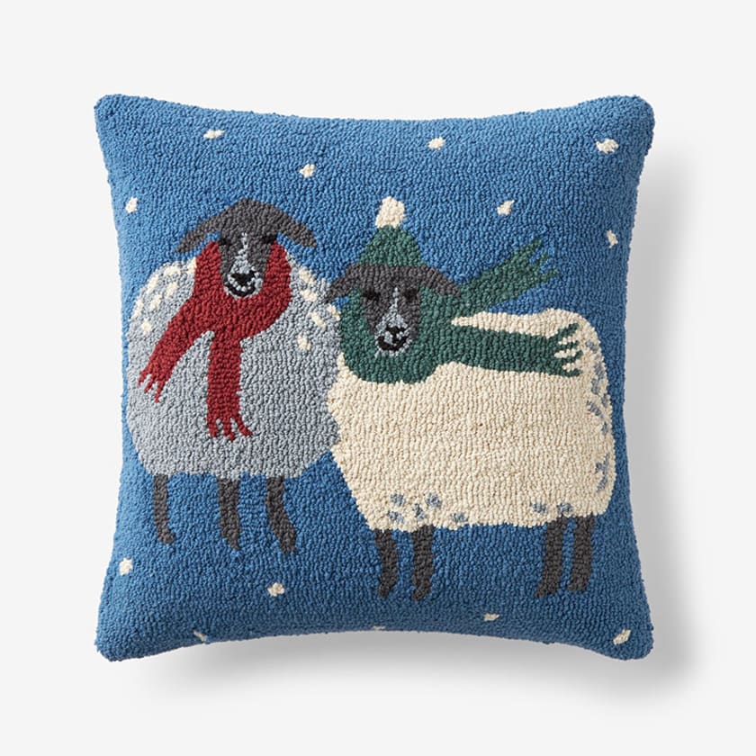 Hand-Hooked Pillow Covers - Winter Sheep