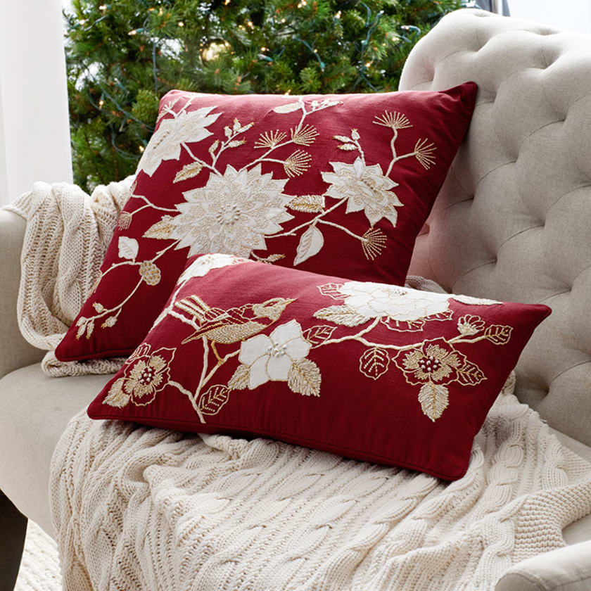 Holiday Pillow Cover - Winter Bird Red