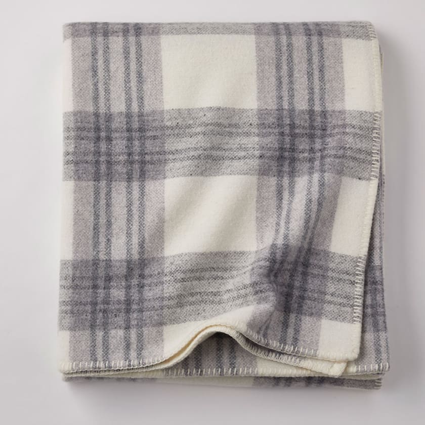 Ledge Plaid Merino Wool Throw - Cream