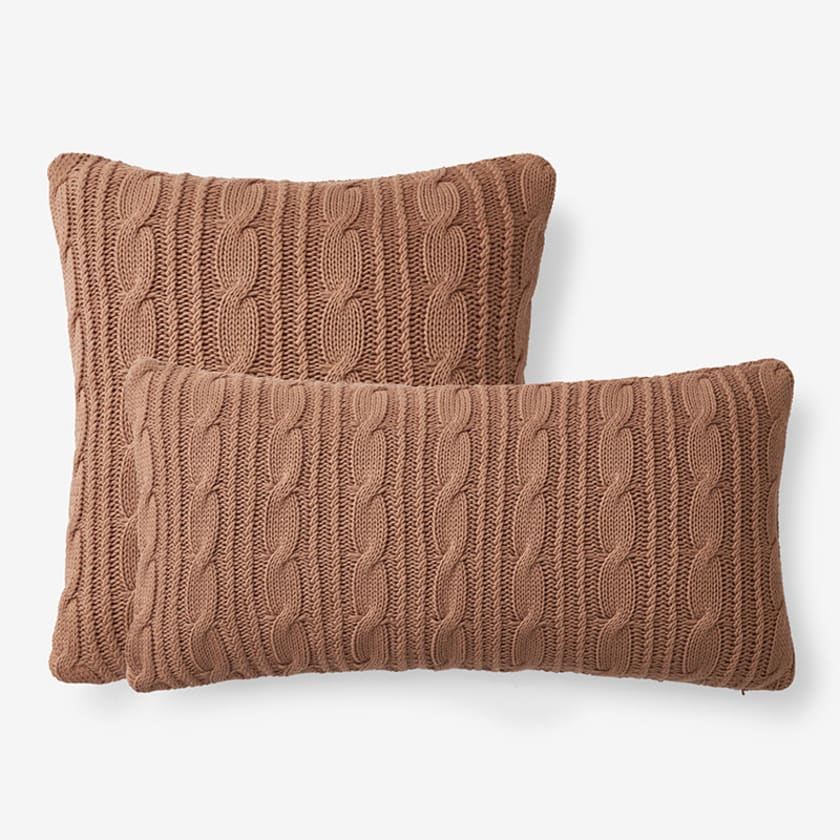 Chunky Cable Knit Decorative Pillow  - Caramel