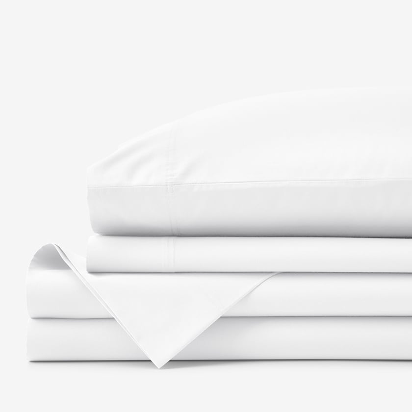 Premium Cool Organic Cotton Percale Bed Sheet Set  - White, Twin