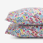 Joyful Mini Flower Classic Cool Organic Cotton Percale Pillowcases - White Multi, Standard