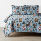 Animal Campers Classic Cool Organic Cotton Percale Duvet Cover Set - Blue Multi, Twin/Twin XL