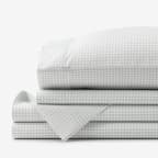 Ditsy Gingham Classic Cool Organic Cotton Percale Bed Sheet Set - Gray, Twin