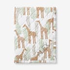 Giraffe Play Classic Cool Organic Cotton Percale Quilted Reversible Sherpa Stroller Blanket - Gray