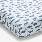 Whale School Classic Cool Organic Cotton Percale Fitted Crib Sheet - Blue