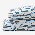 Whale School Classic Cool Organic Cotton Percale Sheet Set - Blue, Twin